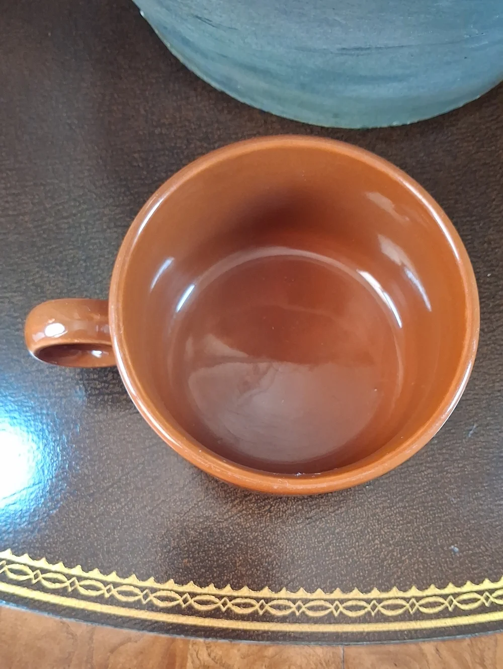 VTG. 70s English Brown Ceramic Soup Mug O- Ring Handle